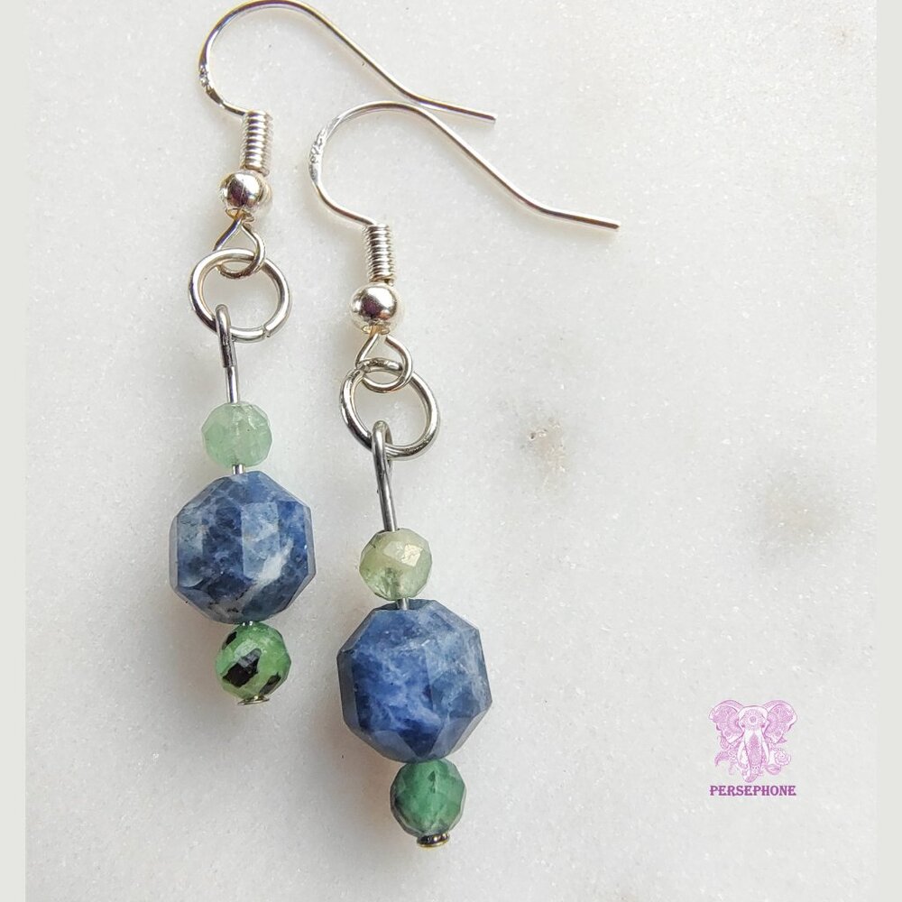 Persephone Gems “Oya” Earrings | Sodalite & Emerald | Sterling Silver | Handmade